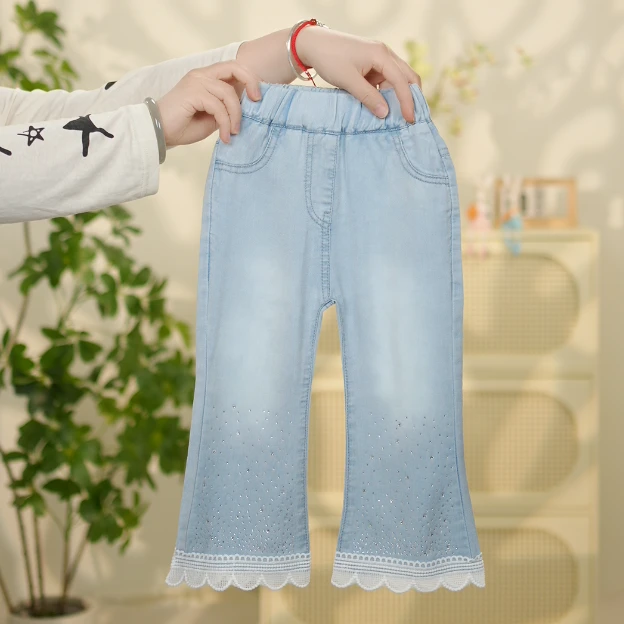 女童莱赛尔天丝牛仔裤2025夏季新款童装儿童百搭弹力轻薄喇叭裤
