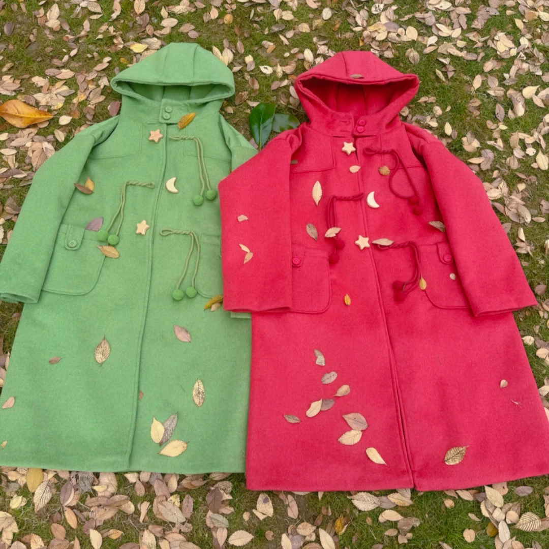 《米粒》63180森系甜美星月牛角扣可爱减龄百搭大衣