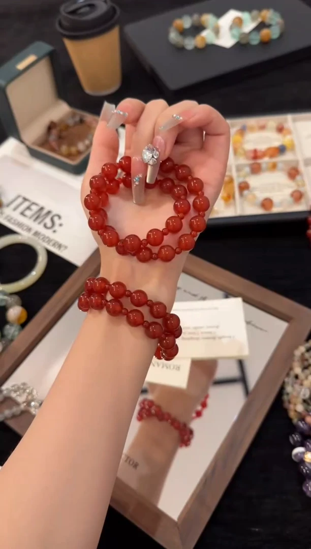 合金手链水晶红玛瑙双圈x2906