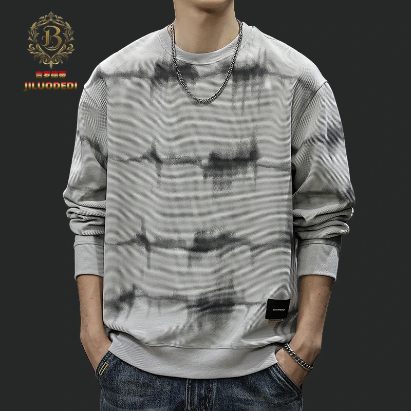 吉罗德蒂圆领罗纹装饰长袖几何厚款卫衣上衣打底衫潮流秋季迷彩风