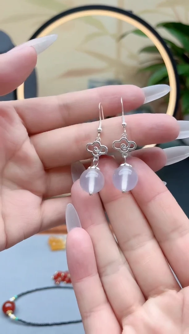 玛瑙/玉髓耳饰银S925镶嵌256