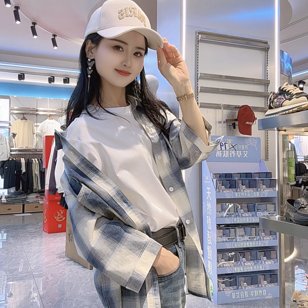 时尚型男夏季重磅水洗全棉格子衬衫男士日系复古廓形衬衣外套9607