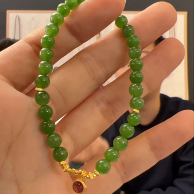 约5mm正阳绿碧玉18K金配件DIY手链