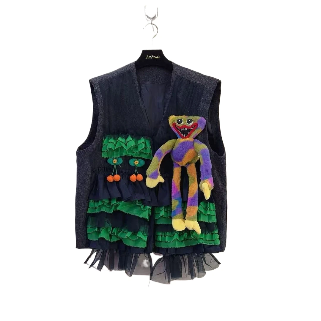 ATT潮牌女2025春欧洲站度假风甜美拼接花卉公仔刺绣重工马甲