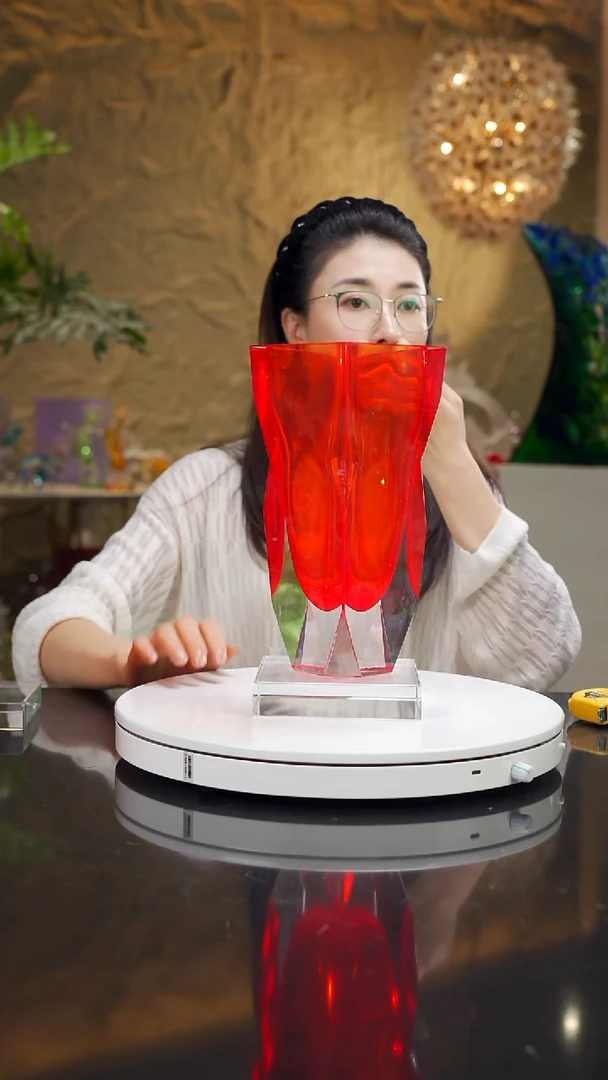 手工艺品琉璃红色腰线切割花器