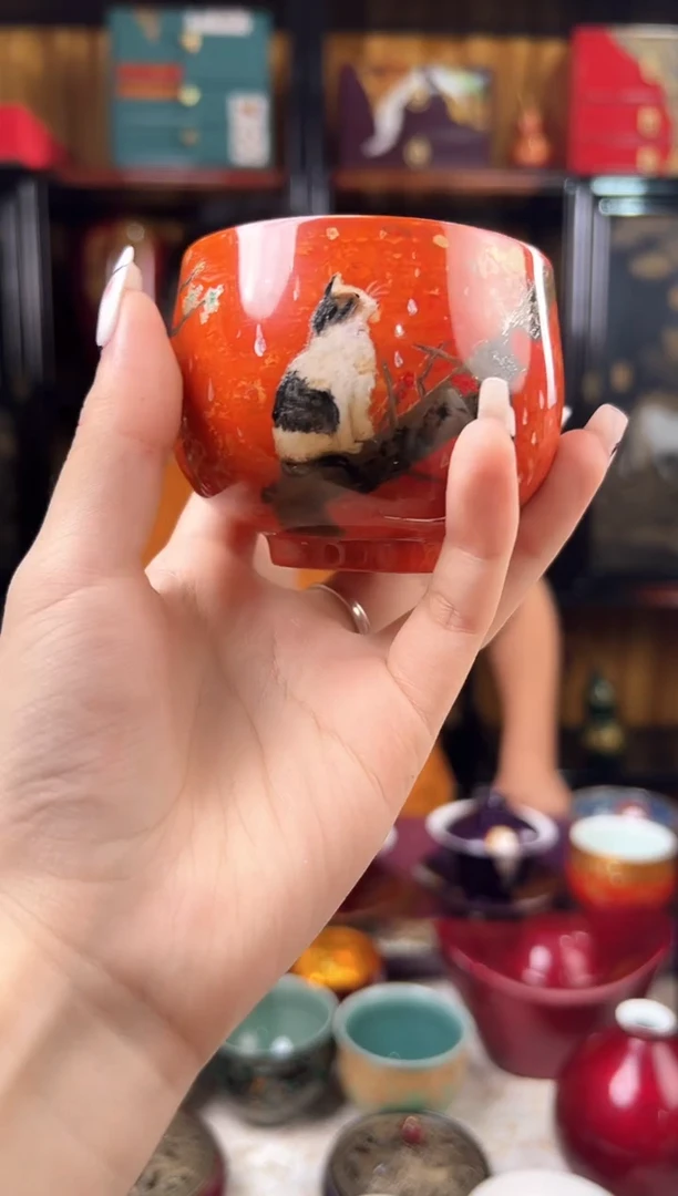 手绘猫杯-太古大漆