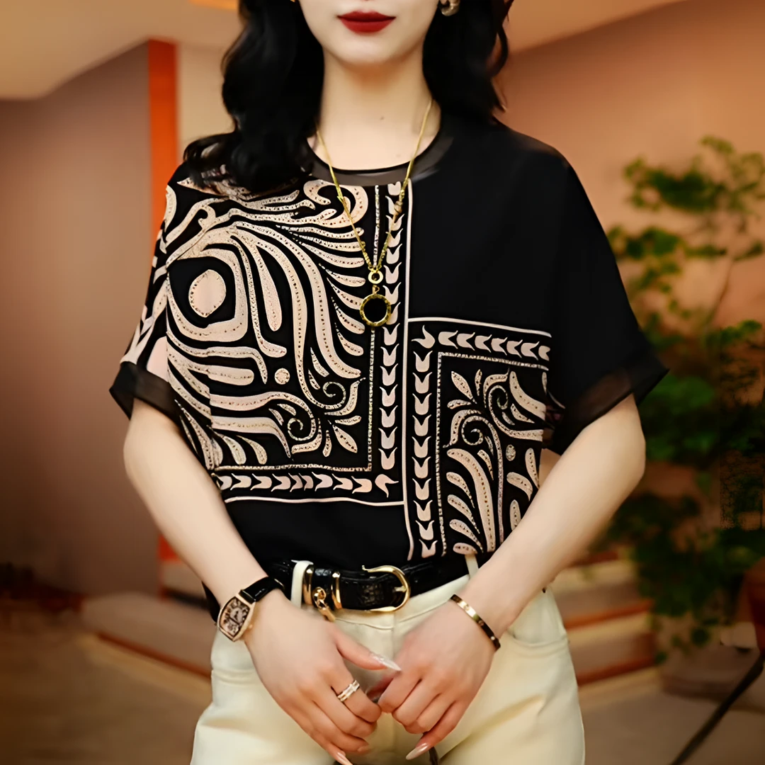 【贵妇装】原创【墨影逸图】新款印花尽显优雅气质时尚百搭女士上衣