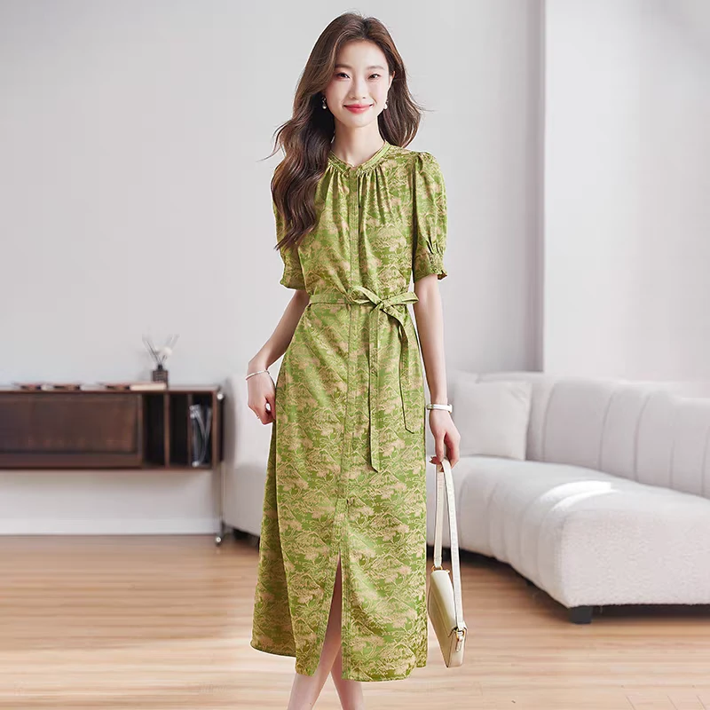 【清新薄荷裙】复古显瘦气质时尚法式中长款垂坠连衣裙A7P872