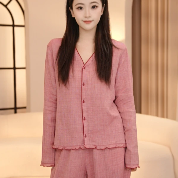 VINEEMAN【云染絮】春秋款套装新款长袖长裤两件套家居服