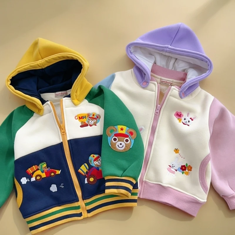 儿童男童休闲洋气春季拼色宝宝小童卡通春秋撞色刺绣重工外套