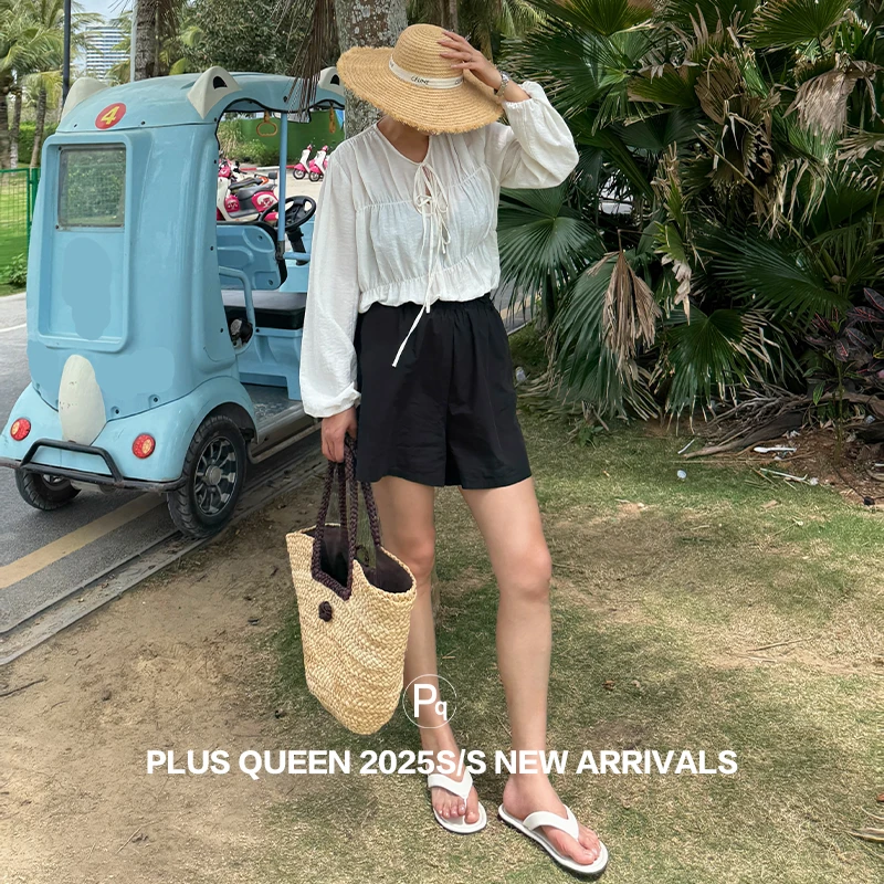 PLUS QUEEN宏蓝高个子夏季双色高腰短款宽松短裤