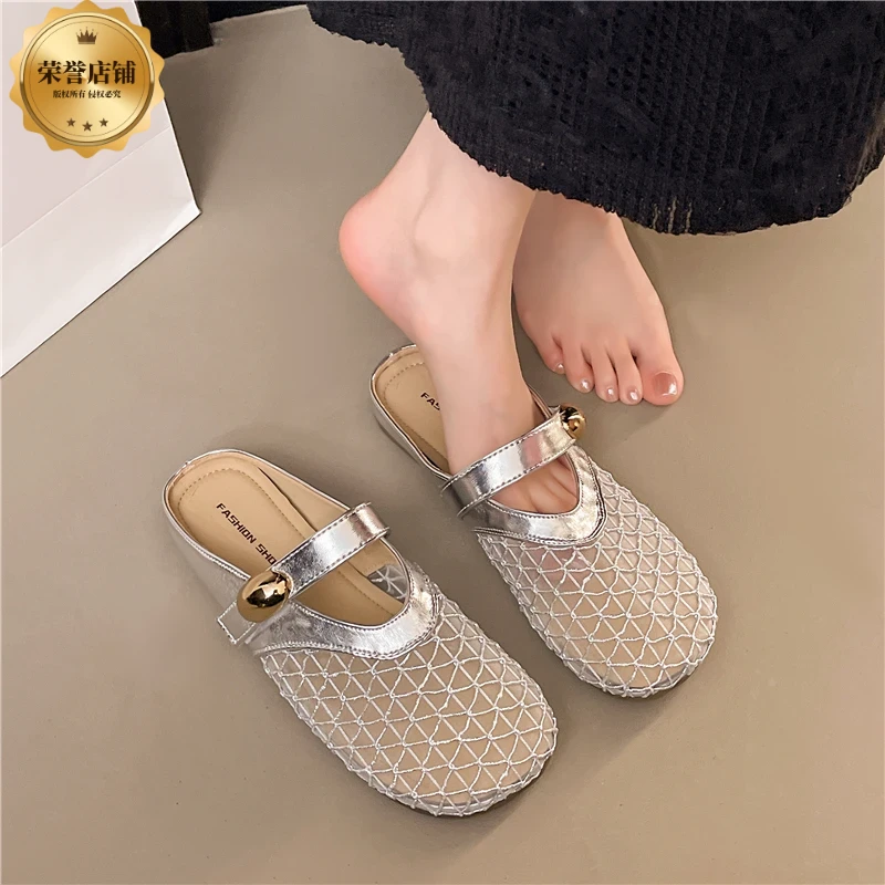 R324女平底鞋镂空玛丽珍单鞋渔网鞋2025夏季凉鞋女网面鞋
