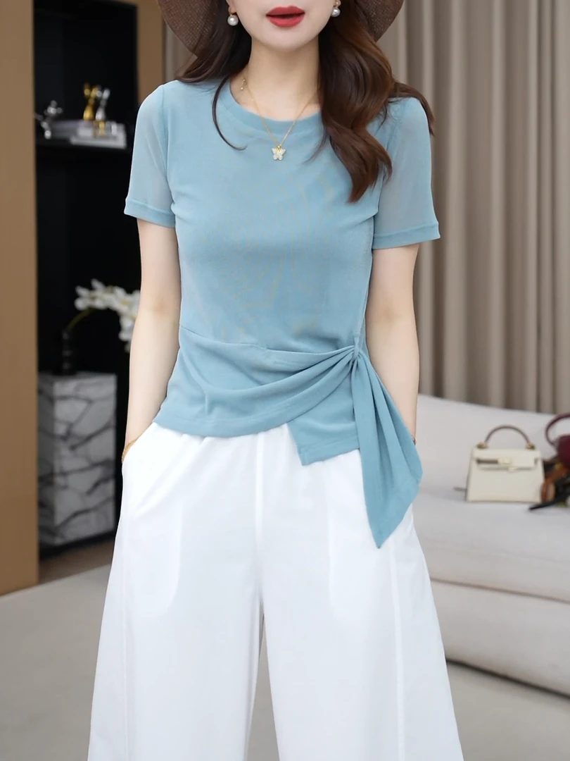 设计感时尚洋气百搭韩版短袖上衣女2025夏季新款收腰显瘦气质t恤