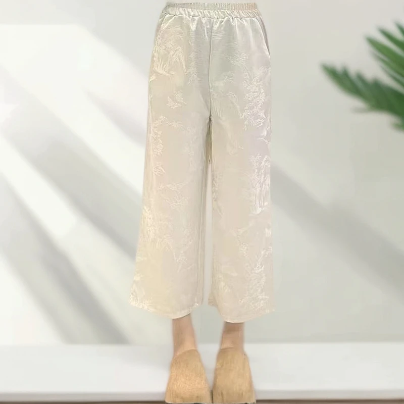 新中式国风提花精品女裤年轻气质女百搭不挑人直筒9分裤女