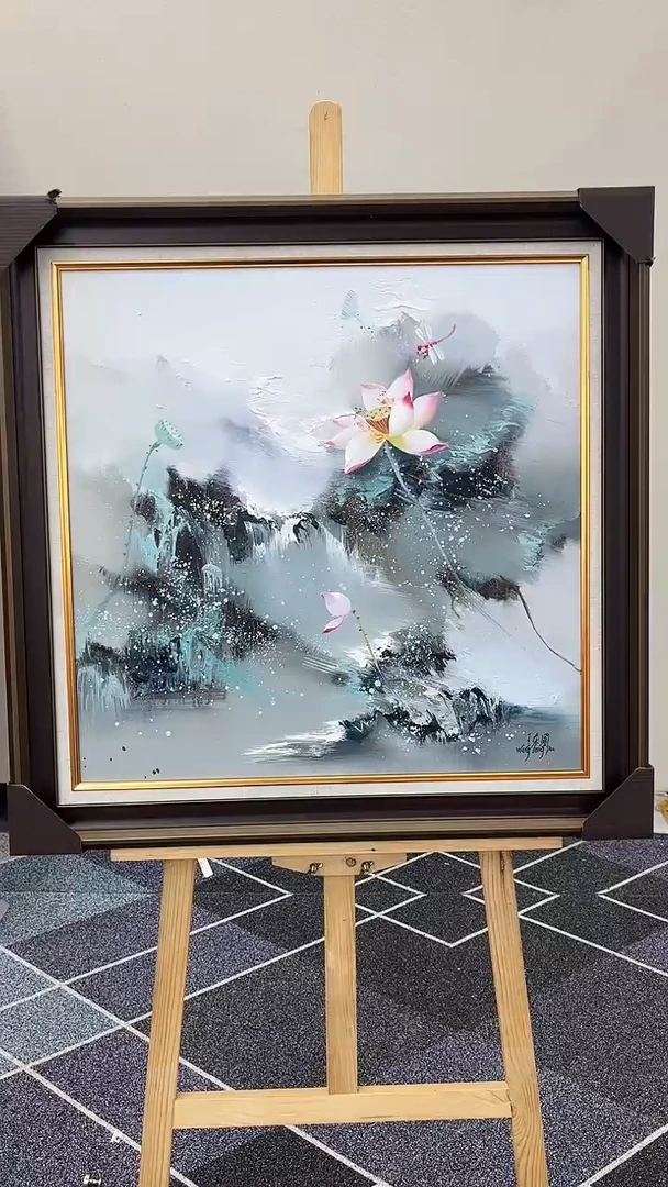 国画油画王东圃-60x60-风景荷花-带框