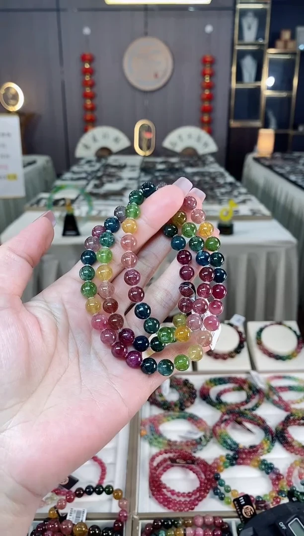 未镶嵌老矿碧玺色标三圈手串7mm+碧玺多样性发货一条hon