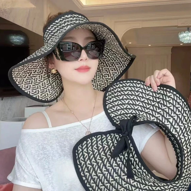 韩系大檐可折叠草帽子女款2025新款夏季遮阳帽防晒防紫外线空顶帽