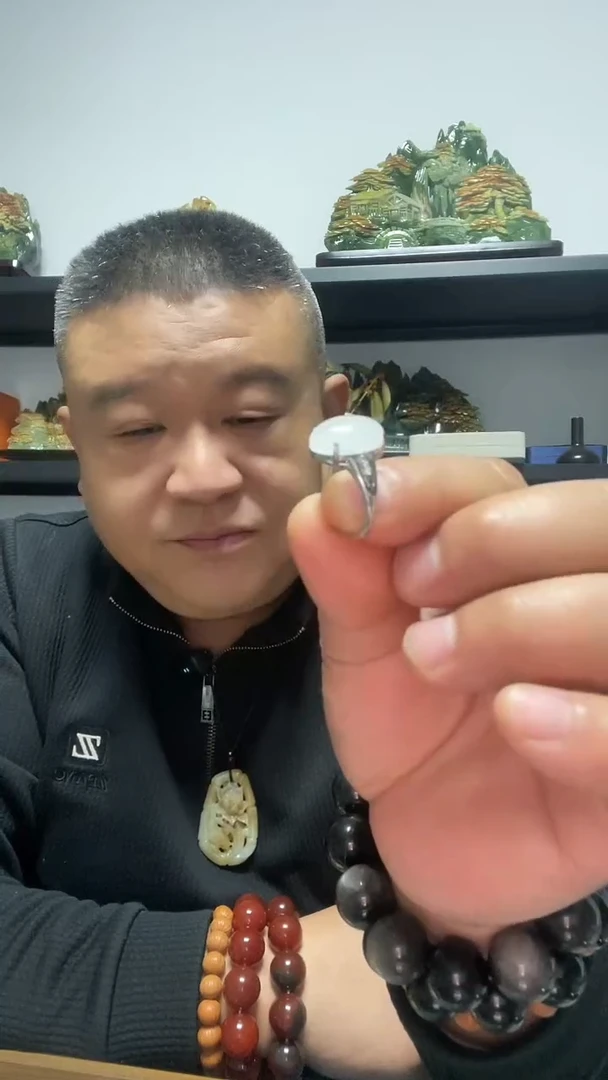 合金戒指和田玉白玉戒指开口戒