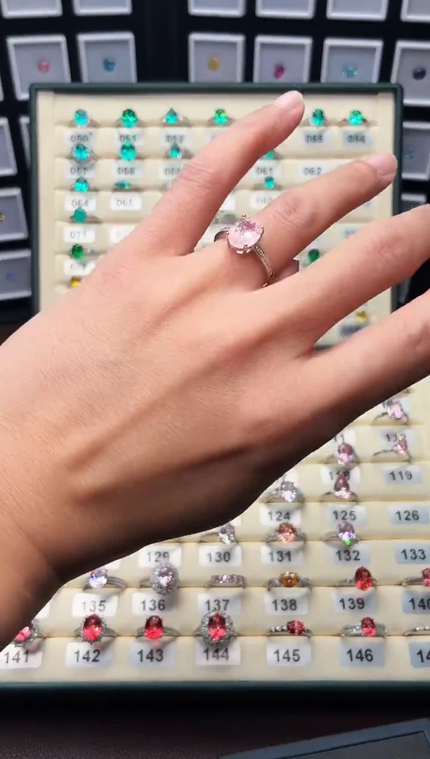 无925银轻奢冰裂感樱花粉色女神戒