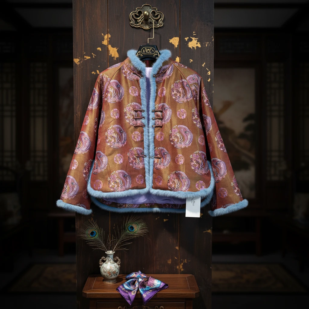 新中式凤凰团花纹棉服