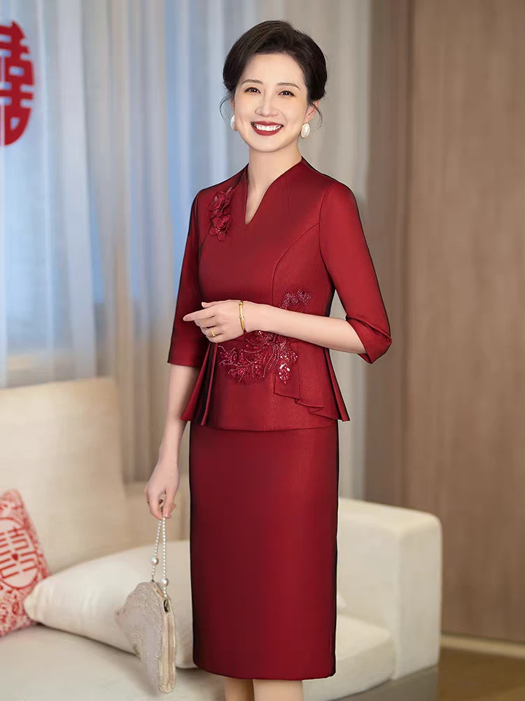 8028礼服婚宴装女2025新款高端平时可穿喜婆婆喜服修身显瘦连衣裙