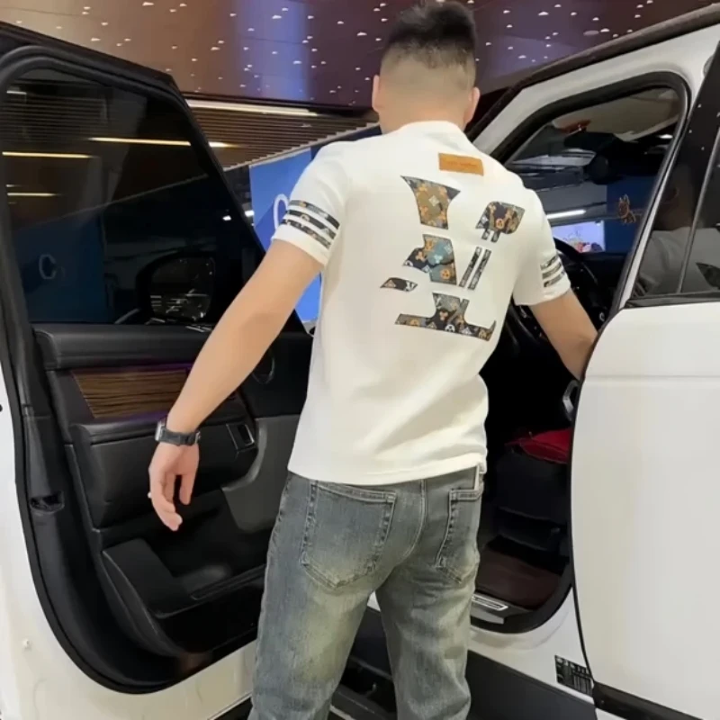 轻奢四季纯棉个性印花新款时尚休闲百搭潮流圆领修身男士短袖T恤