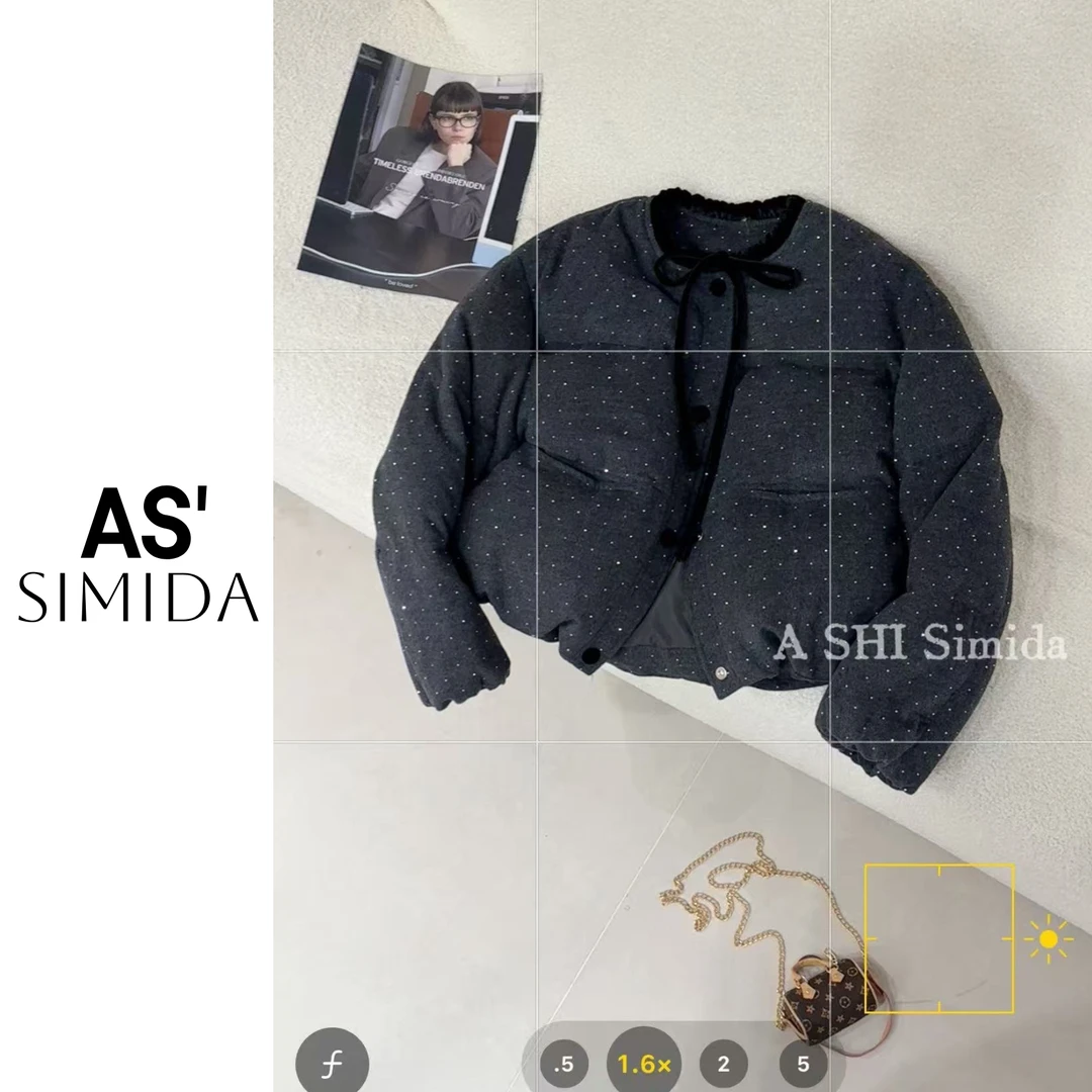 SIMIDA诗觅 韩系定制丝绒绑带满天星烫钻新国标90羽绒服外套