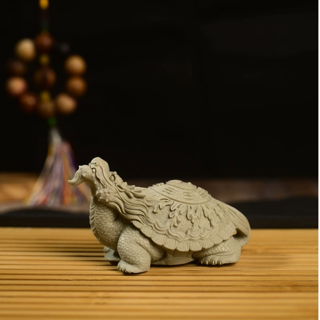 龙龟摆件！材质松花石手工雕刻！