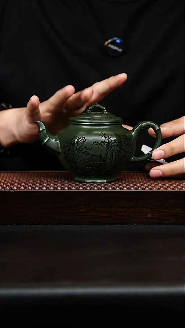 茶壶紫砂宜兴紫砂 六方报春 绿泥 梅付春 h457