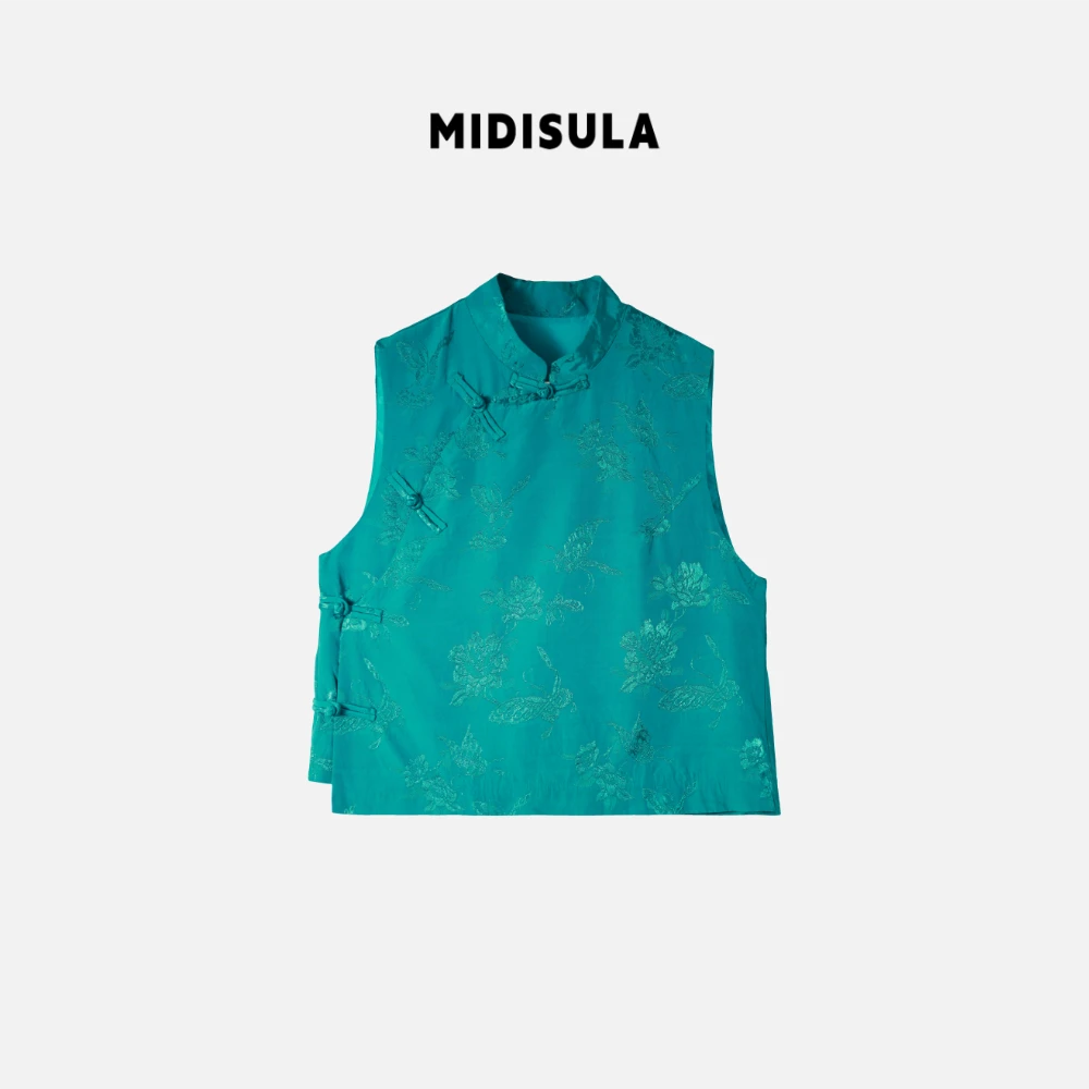 MDSL·新款时尚轻奢新中式提花缎面新中式立领坎肩背心上衣#1130
