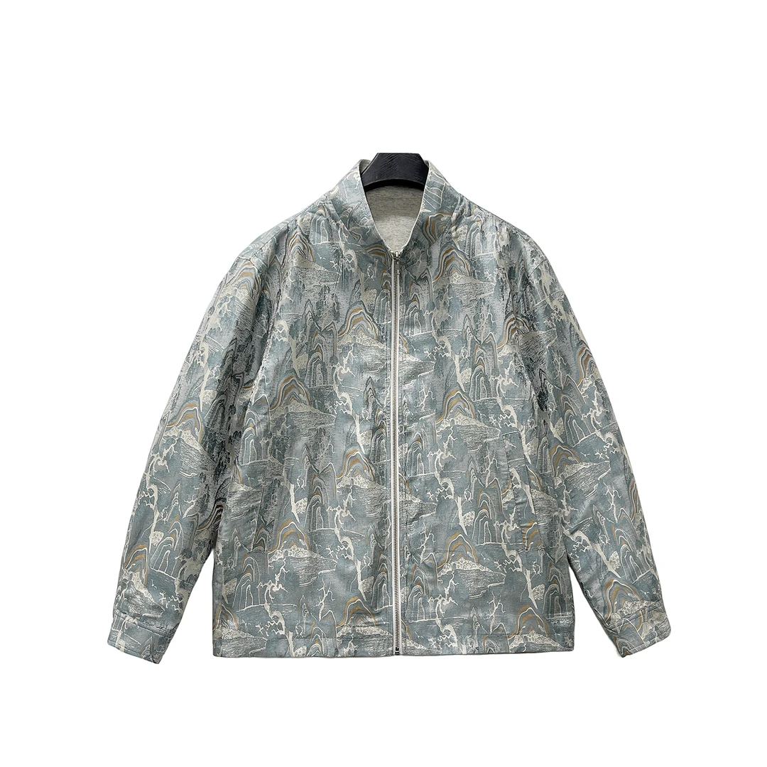 B25121-男装桑蚕丝宋锦立领拉链加厚外套