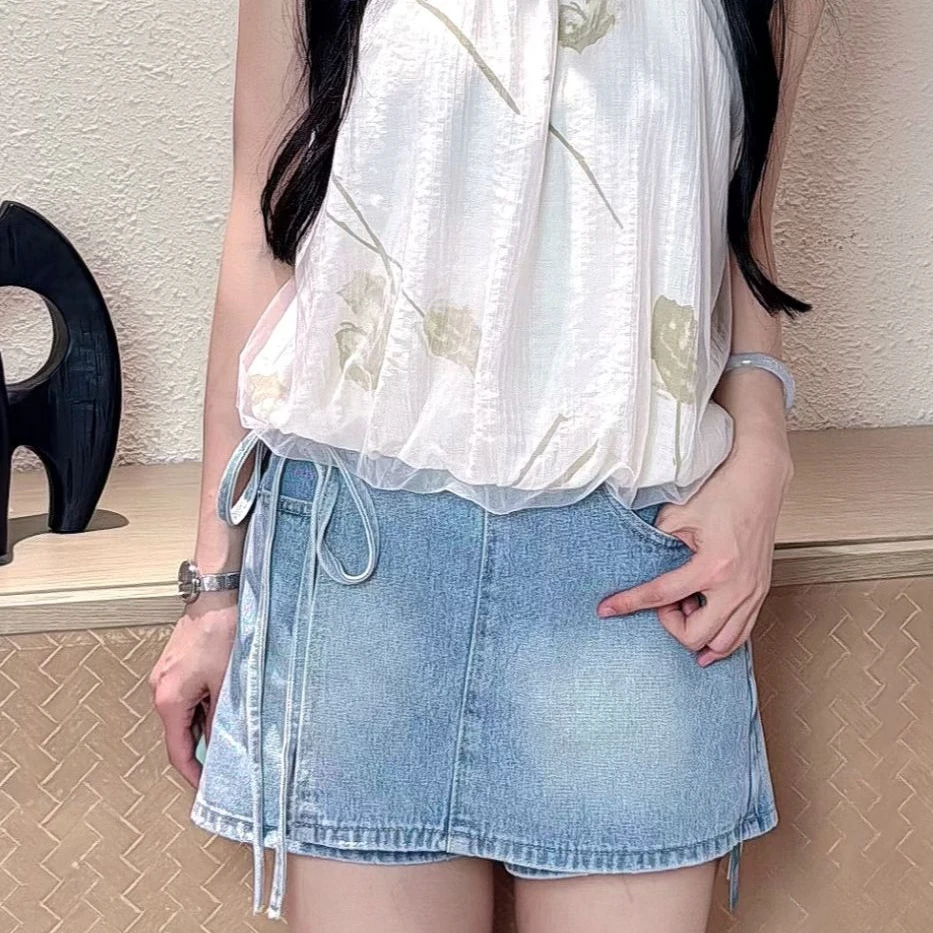 辣妹风透气纯色薄款裙裤高腰短裤显瘦夏季减龄时尚百搭小众设计感