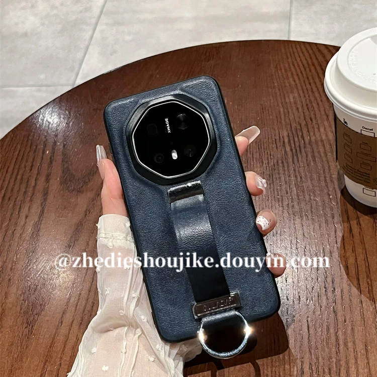 适用华为mate70rs非凡大师手机壳新款高级素皮腕带指环防摔保护壳