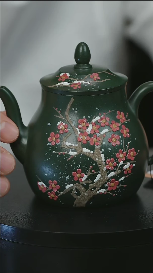 茶壶紫砂珂*H1314熊文娟绿泥堆绘梅花玉露