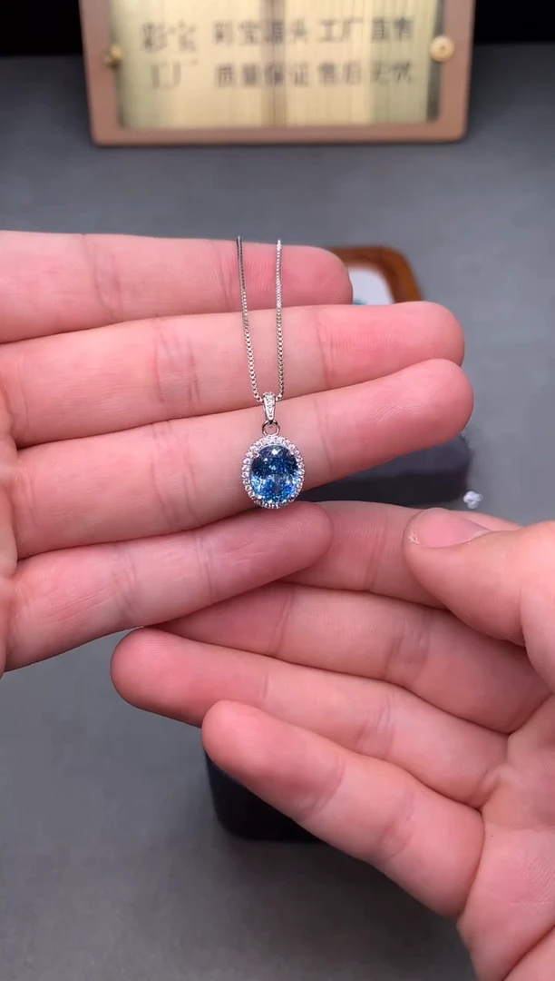 银S925镶嵌颈饰海蓝宝石2222