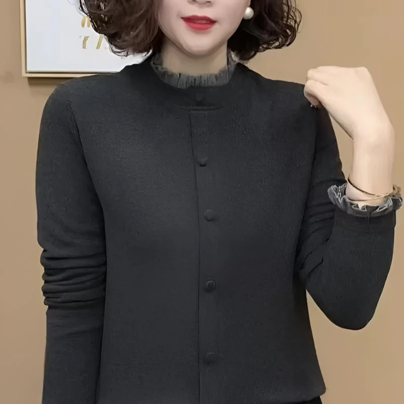 新款木耳边包扣假两件特色新年迎新保暖特色高品质澳绒绒打底衫