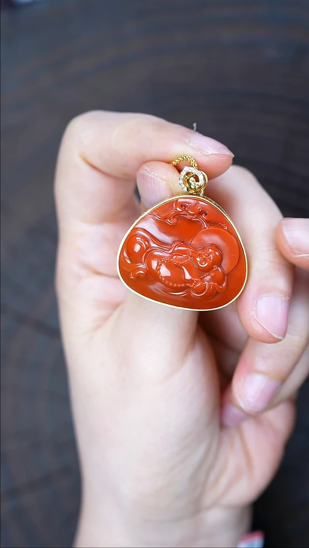 吊坠(赠链)18K金镶嵌南红玛瑙无胶无裂瓦西原矿