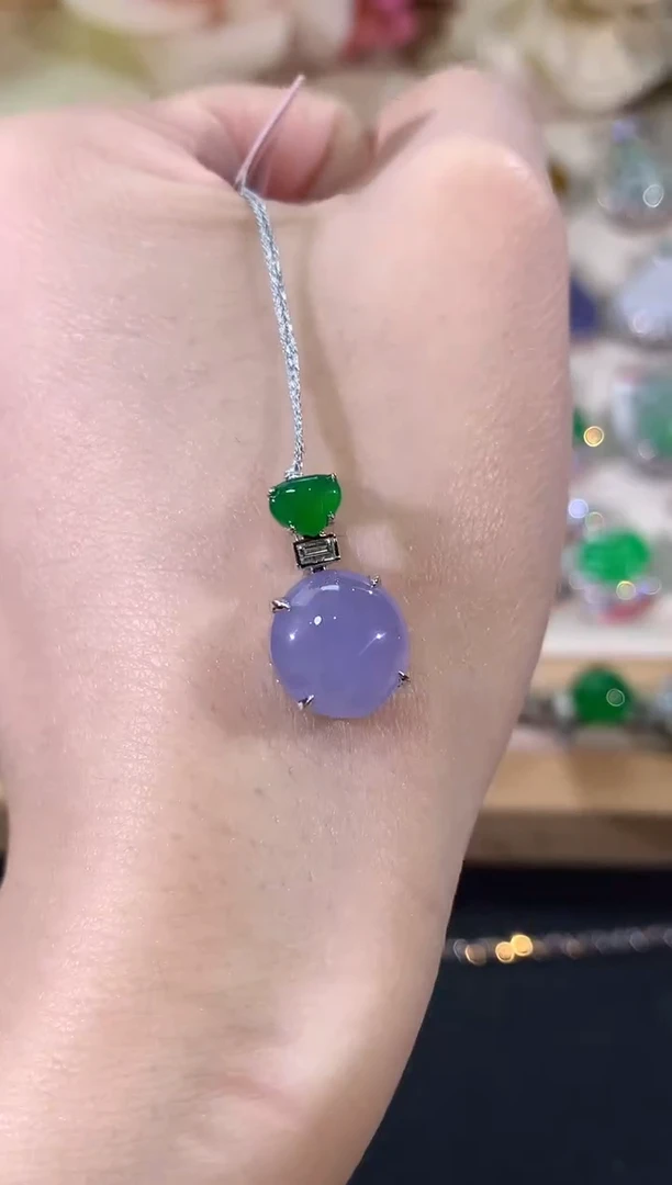 吊坠(不含链)18K金镶嵌翡翠冬日珠宝Q85紫货有色差