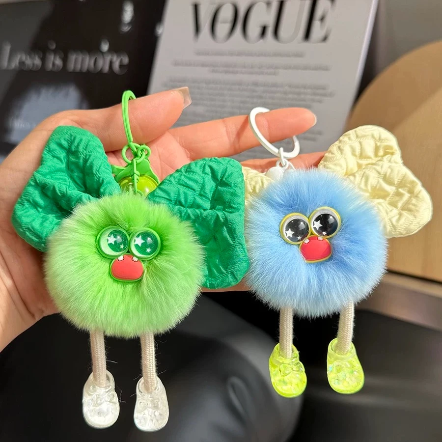 真獭兔毛可爱小煤球包包挂件书包精致公仔挂饰卡通玩偶汽车钥匙扣