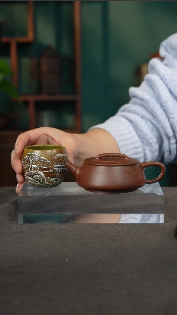 【闪购商品】紫砂茶壶红皮龙竹节石瓢