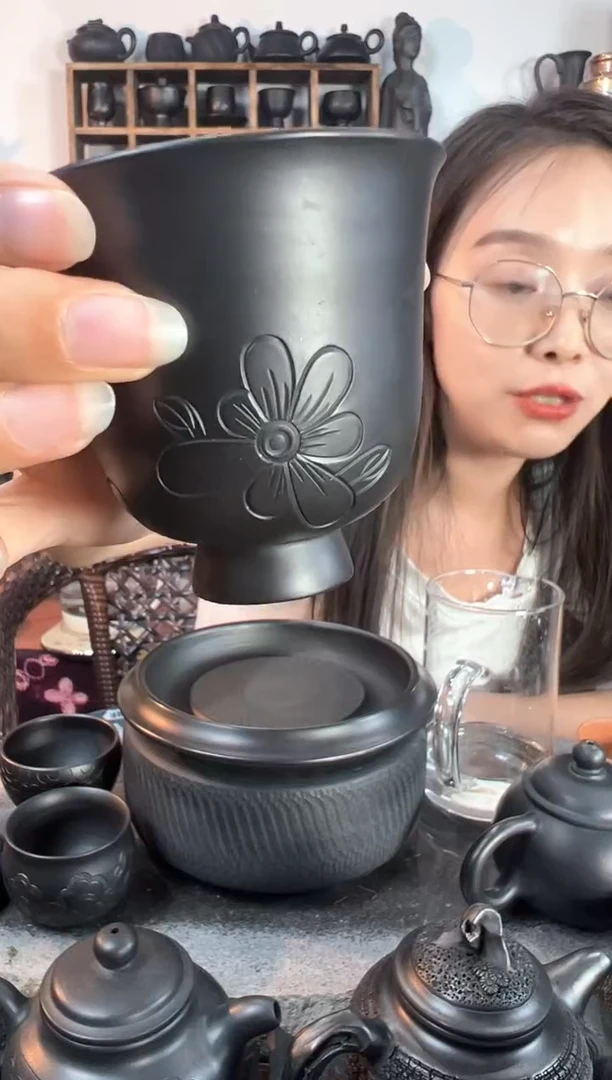 泥塑神农黑陶风铃杯