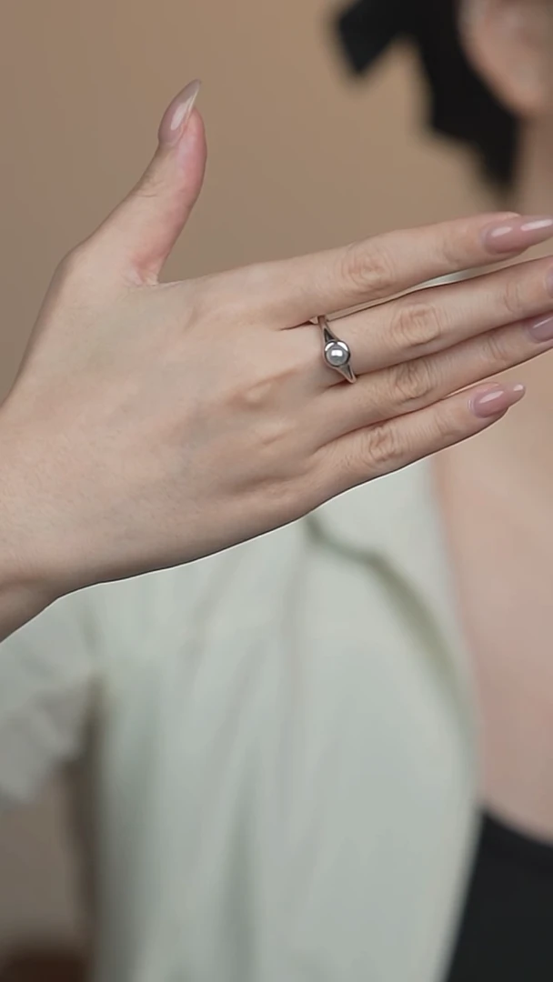 海水珍珠戒指银S925镶嵌5-6真多麻中古款戒指