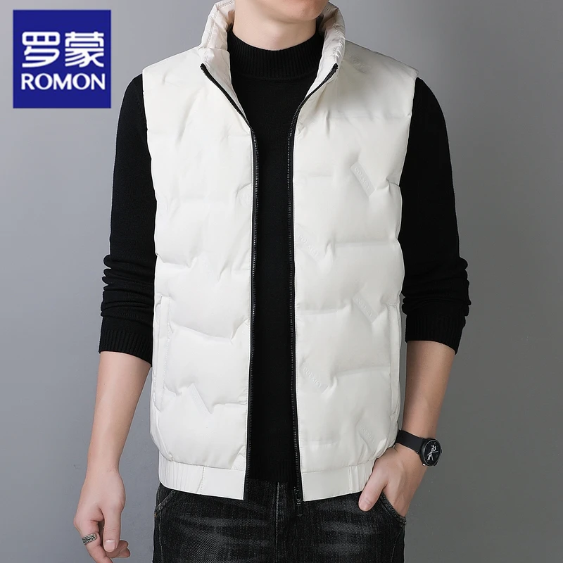 Romon/罗蒙轻薄白鸭绒羽绒马甲男士立领坎肩无袖保暖背心时尚修身