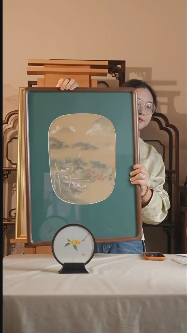 织绣@*丁姚艺术枫溪垂钓图苏绣单面绣挂画