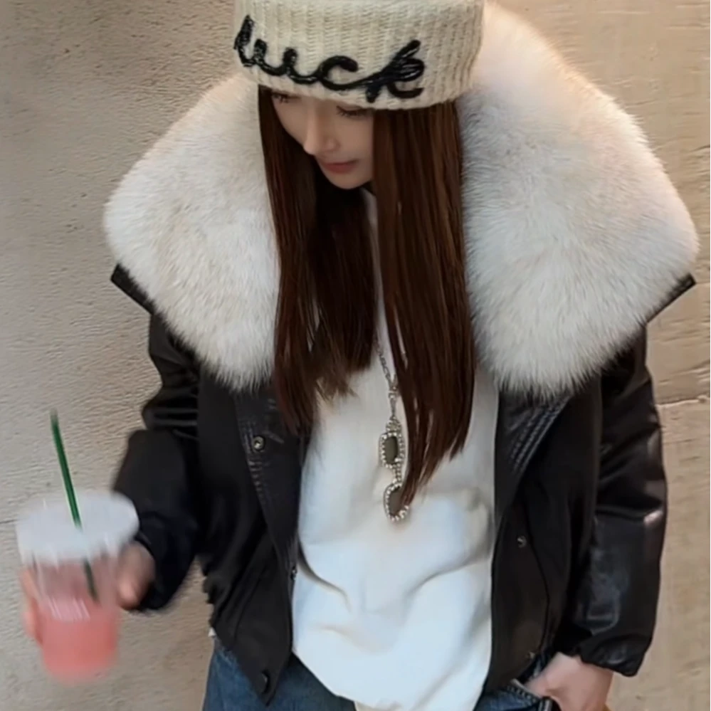 【SUSU推荐】2025冬季新款时尚纯色女士皮鹅绒外套-939