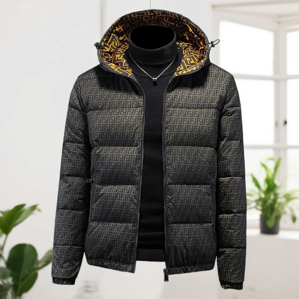 娜罗普西印花连帽羽绒服男潮流休闲冬季新款男士厚保暖羽绒外套潮