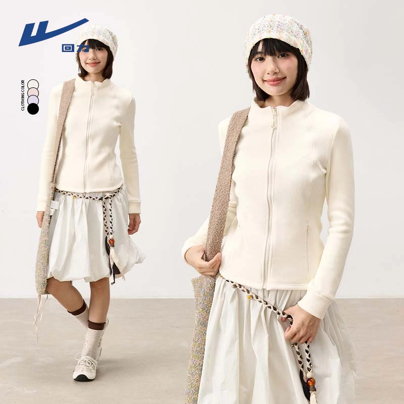 回力摇粒绒卫衣外套女2025春秋薄款立领修身冲锋衣内胆外套洋气女