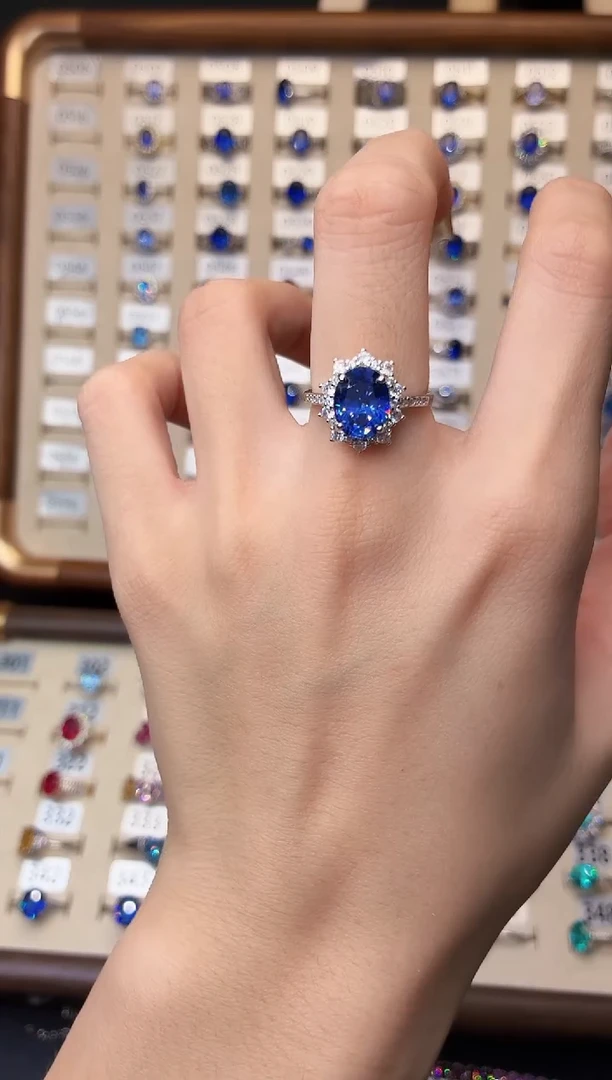 蓝宝石戒指银S925镶嵌000000