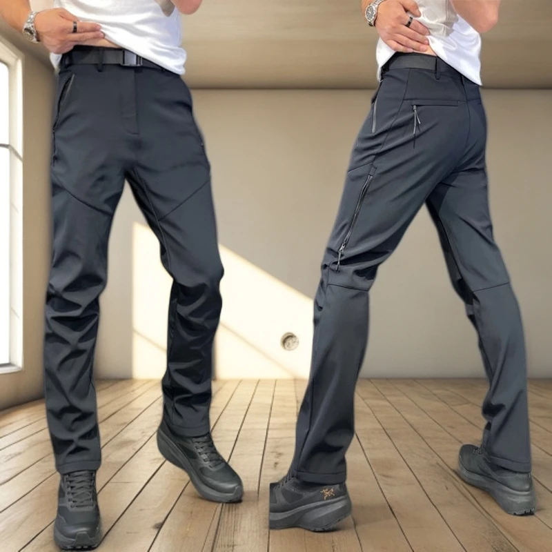 男士秋冬潮流软壳冲锋裤厚款户外工装休闲裤高档修身潮流小脚裤子