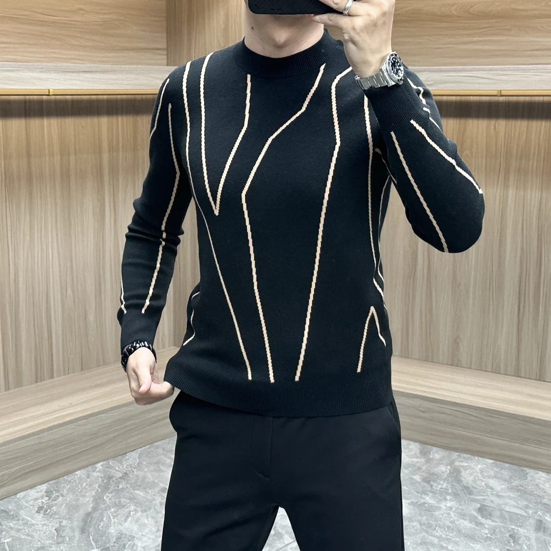 秋冬新款轻奢欧版针织衫男潮流高品质套头圆领毛衣男士长袖时尚